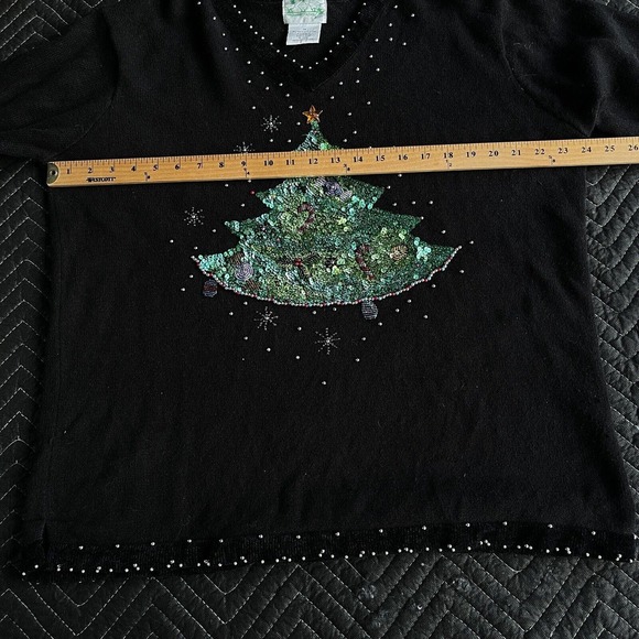 The Quacker Factory Sweater Womens Plus Size 1X Christmas Sequined Velour V-neck - Picture 8 of 11